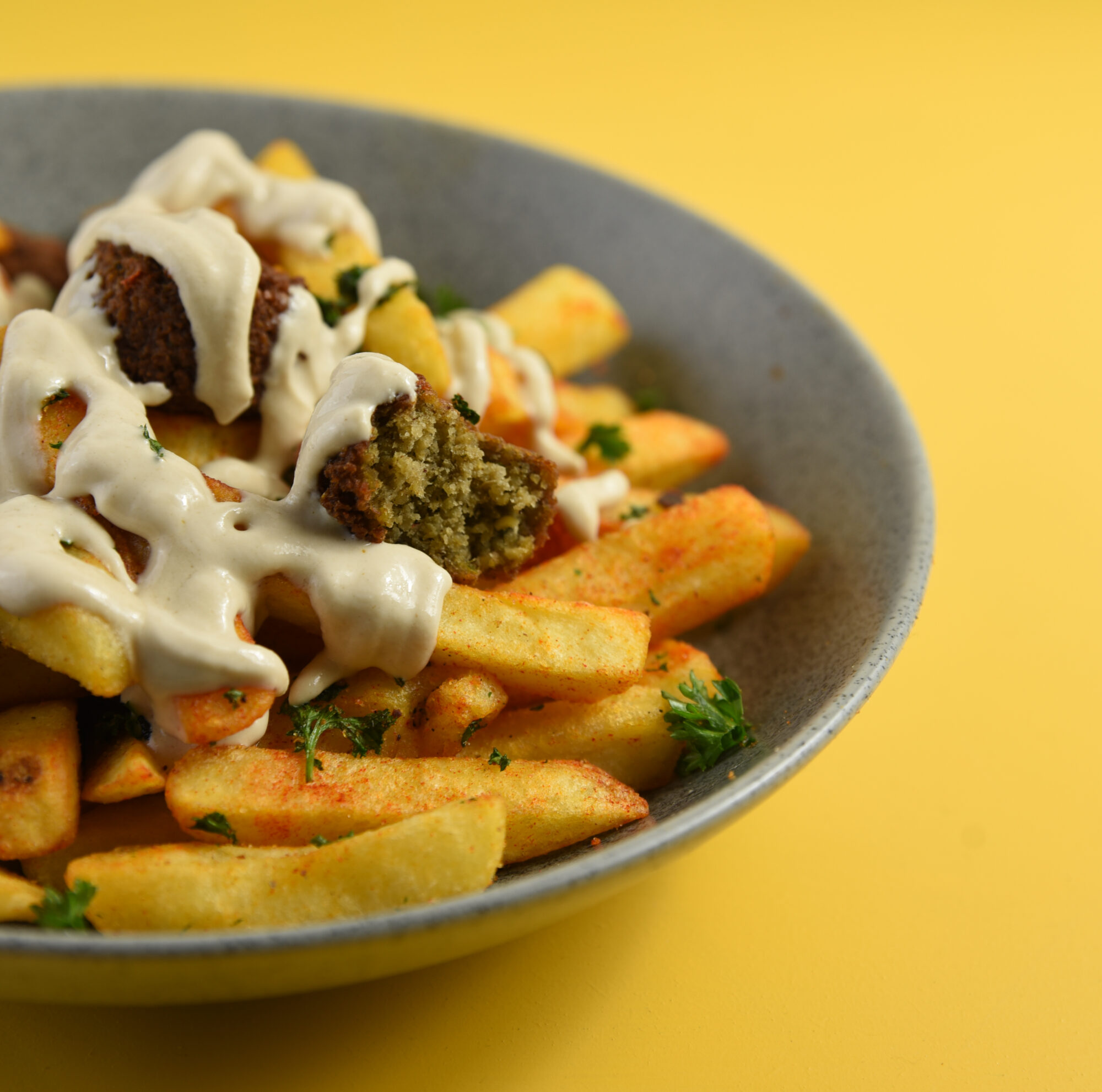 Spiced Chips and falafel bites with Tarator