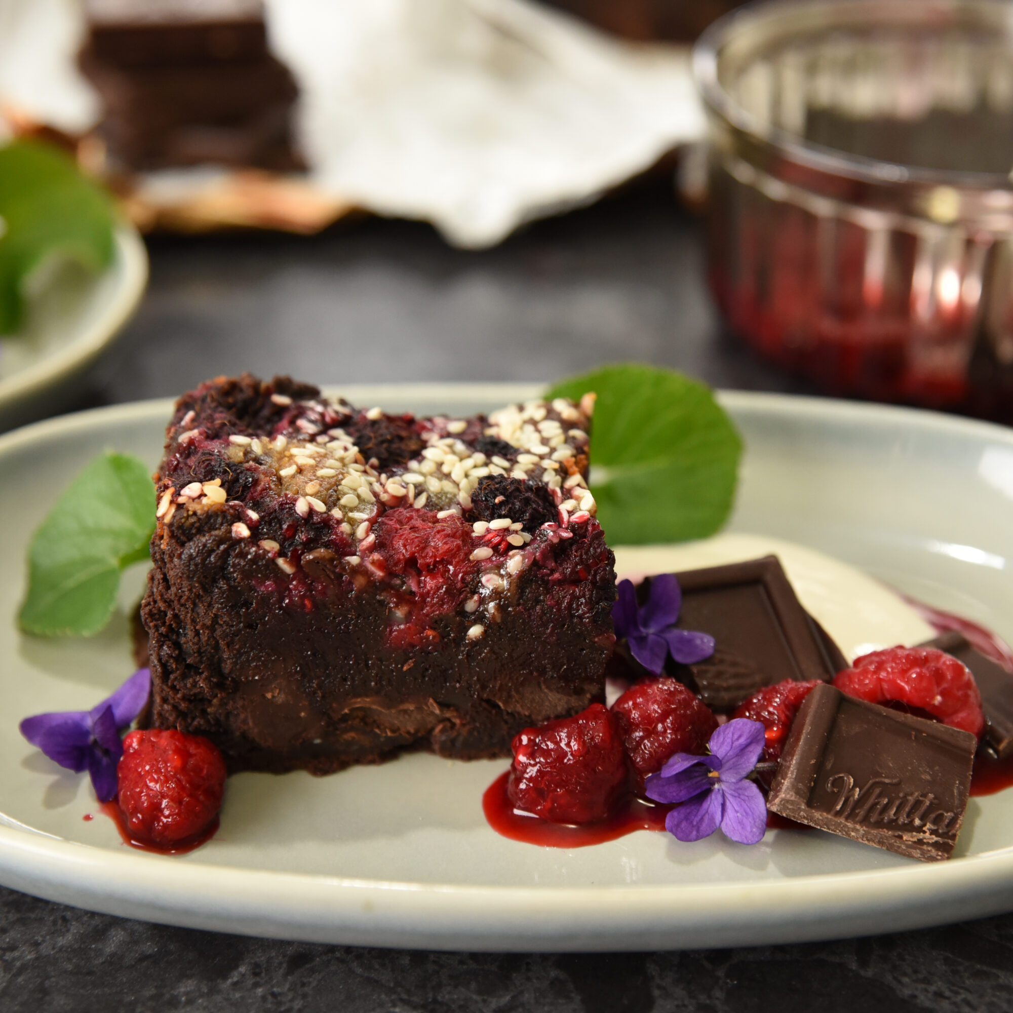 Double Chocolate, Raspberry and Tahini Swirl Brownie