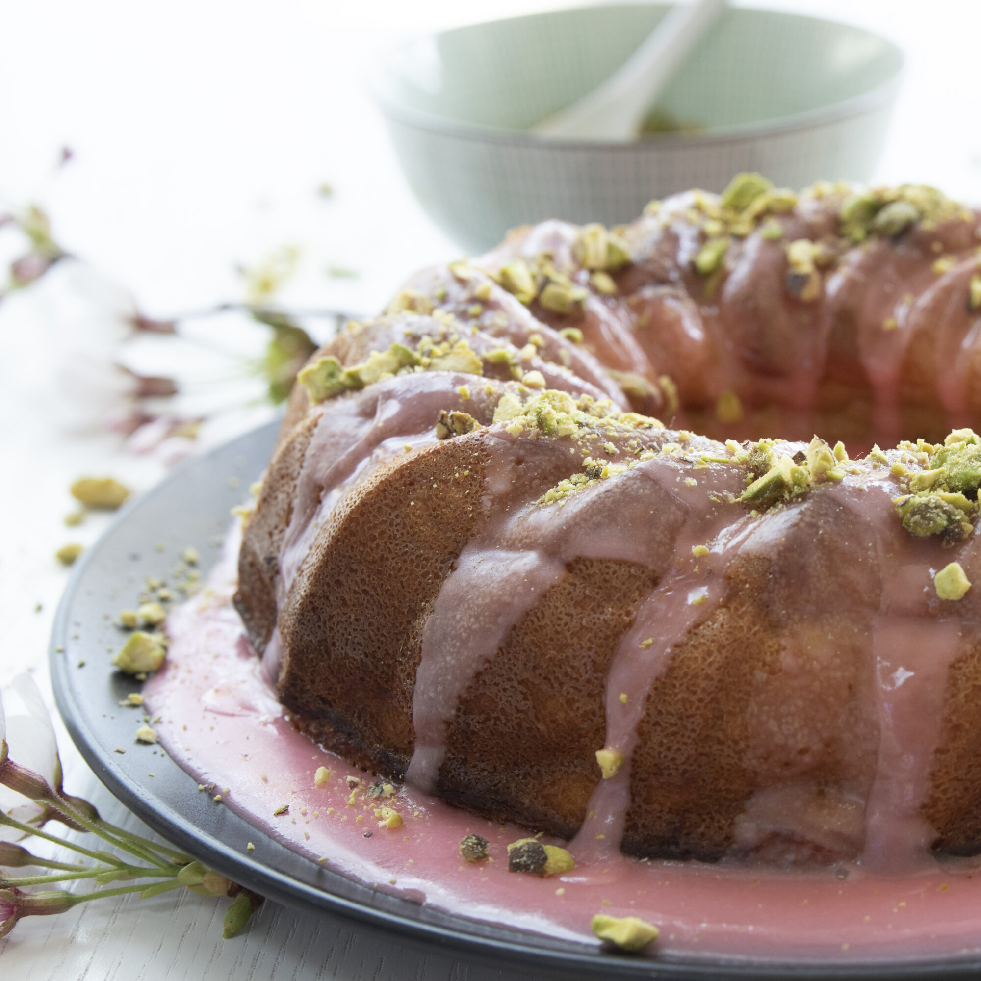 Pomegranate drizzle tahini bundt cake